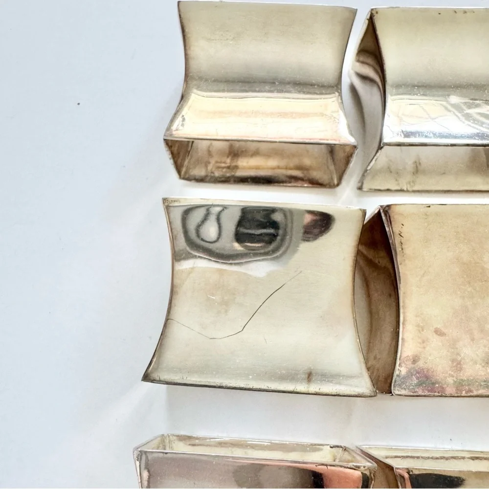 Pottery Barn Set Of 12 Silver Plated Napkin Rings Curved Square